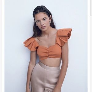 Brand new Orange Zara ruffled knit crop top